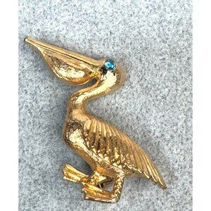 Vintage Gold Tone Blue Eyed Pelican